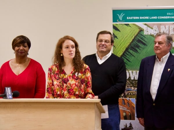  From left: Cambridge mayor Victoria Jackson-Stanley, ESLC Director of Conservation Katie Parks White, Dorchester County Council President Ricky Travers, and Dennis Carmichael of Parker Rodriguez 