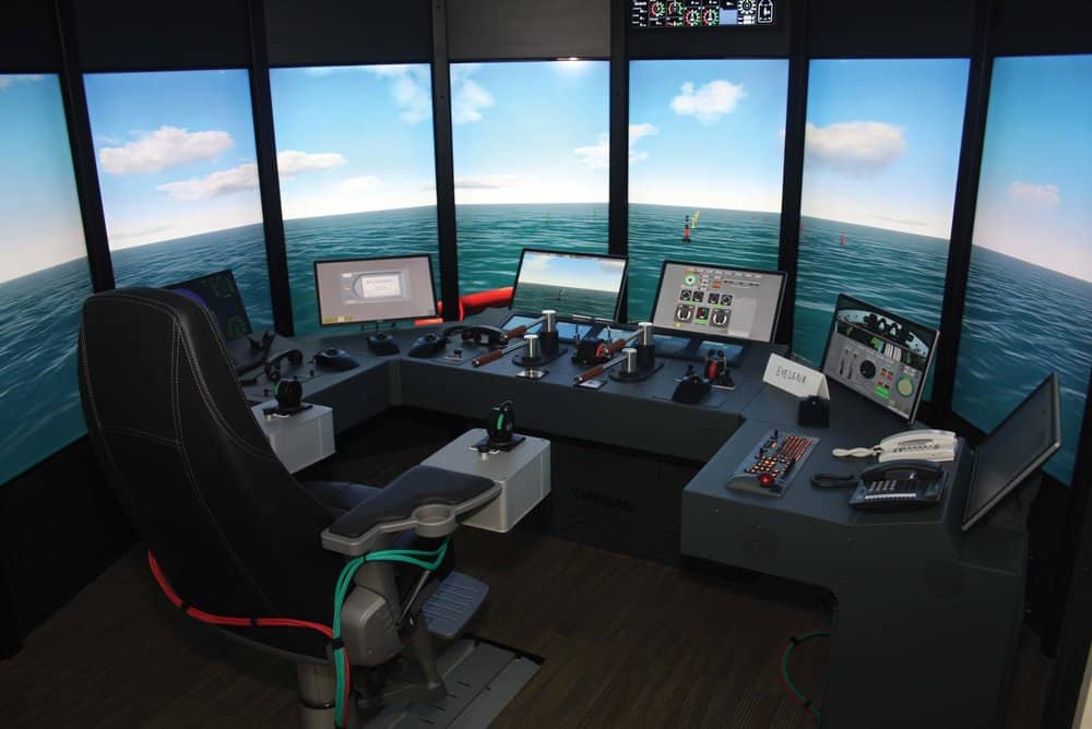  Full ship bridge helm simulator at the  Paul Hall Maritime Center.  Photo by: Paul Hall Maritime Center  