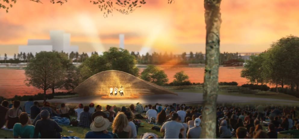  West 8’s”Blue Green Heart” design includes n ampitheater with a band shell. 