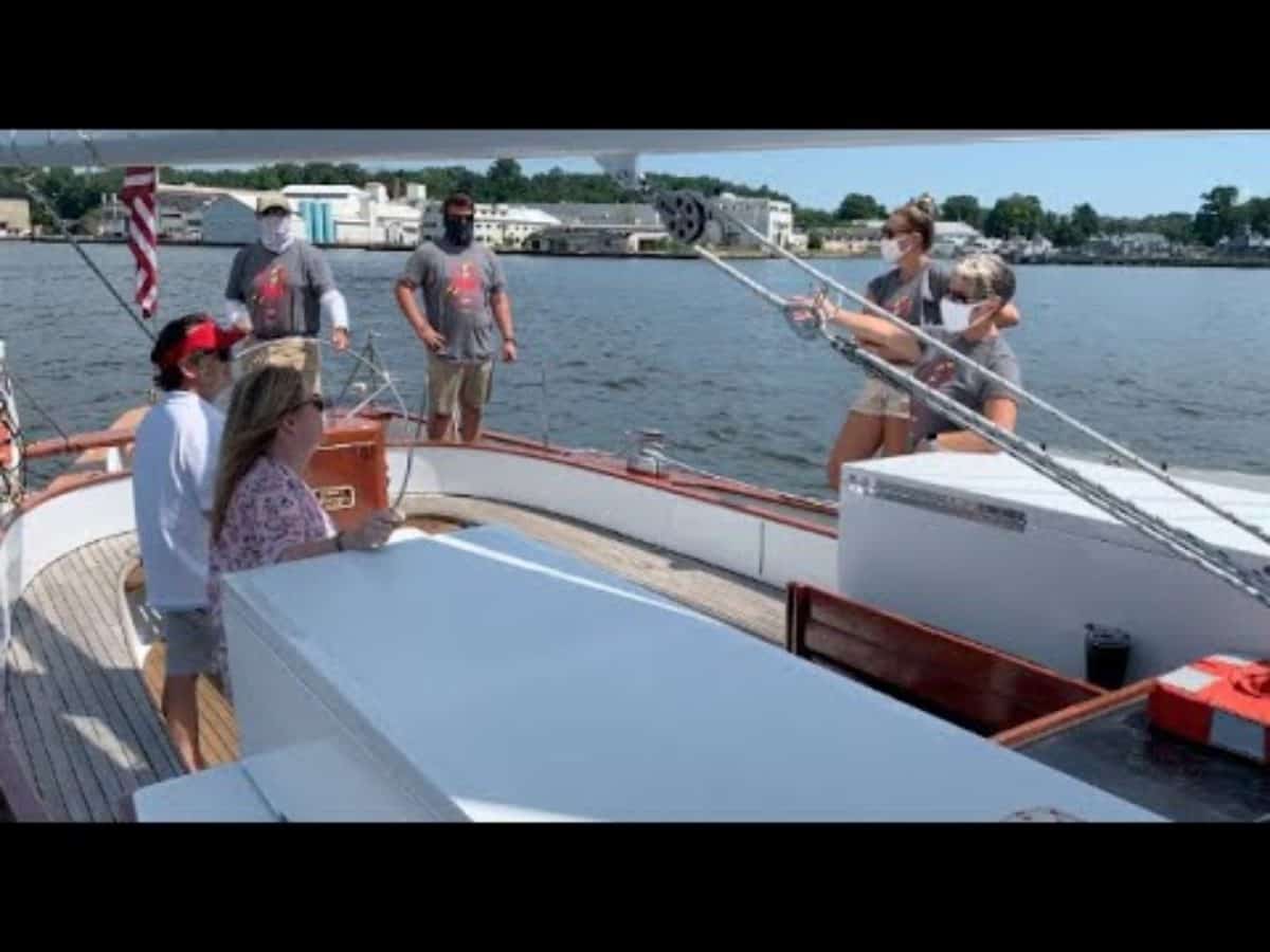VIDEO Wedding CrashersThemed Sails on Schooner Woodwind Chesapeake