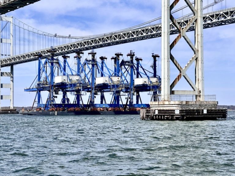 VIDEO Cranes Pass Under Bay Bridge Leaving Port of Baltimore for Good
