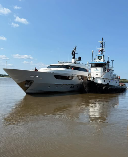 The repaired yacht makes its way from New Jersey to Turkey, by way of Wilmington. Photo: Yank Marine